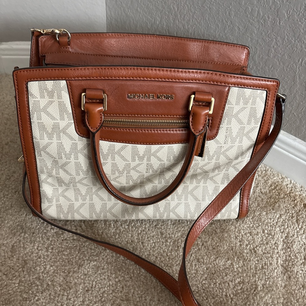 Michael Kors Brown and Cream Signature Satchel